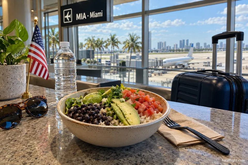 A grain bowl with black beans and avocado next to a bottle of water