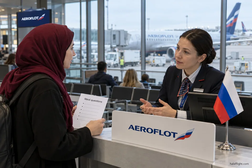 Traveller discussing travel documents with an airline agent at a desk
